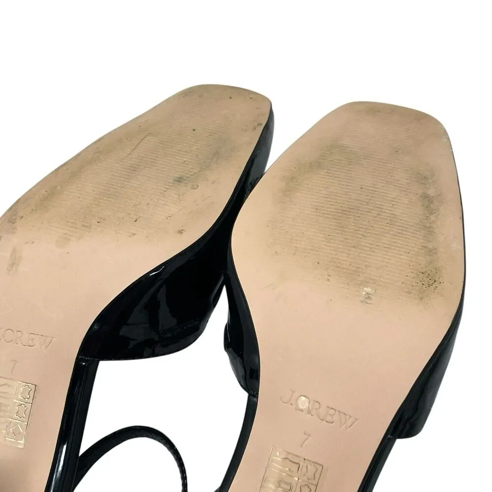 J Crew Maisie Bow Heels Black Patent Leather Mary Jane Block Heel CP058 Womens 7